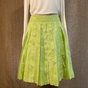 Lime Green Embroidered "Pleated" Coldwater Creek Skirt, sz: PL 14-16